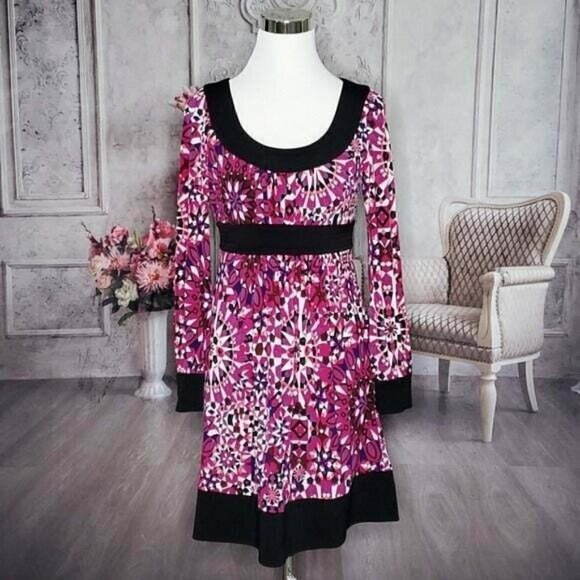 𝅺maggy London Pink Geometric Lined Scoop Neck Knee Length Sheath Dress Size 6 - Picture 3 of 13